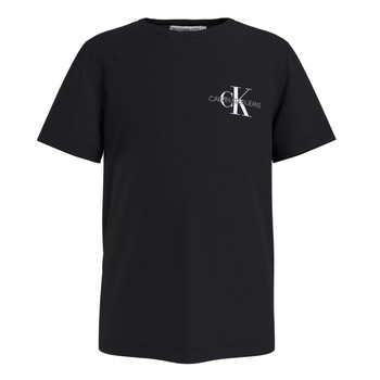 Textiel Jongens T-shirts korte mouwen Calvin Klein Jeans CHEST MONOGRAM TOP Zwart