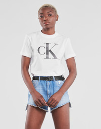 Textiel Dames T-shirts korte mouwen Calvin Klein Jeans SATIN BONDED FILLED CK TEE Wit
