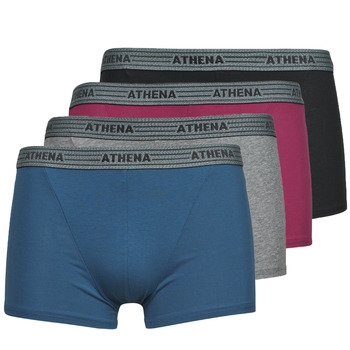 Ondergoed Heren Boxershorts Athena BASIC COTON  X4 Grijs / Bordeaux / Blauw / Zwart