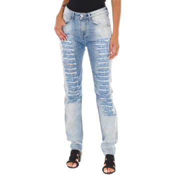 Textiel Dames Straight jeans Met Pantalon Denim Long Blauw