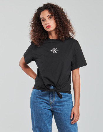 Textiel Dames Tops / Blousjes Calvin Klein Jeans KNOTTED TEE Zwart
