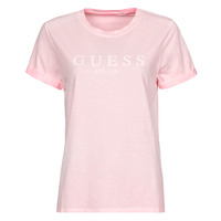 Textiel Dames T-shirts korte mouwen Guess ES SS GUESS 1981 ROLL CUFF TEE Roze