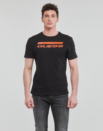 Textiel Heren T-shirts korte mouwen Guess SS BSC INTL LOGO TEE Zwart / Orange
