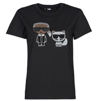 Textiel Dames T-shirts korte mouwen Karl Lagerfeld IKONIK RHINESTONE T-SHIRT Zwart
