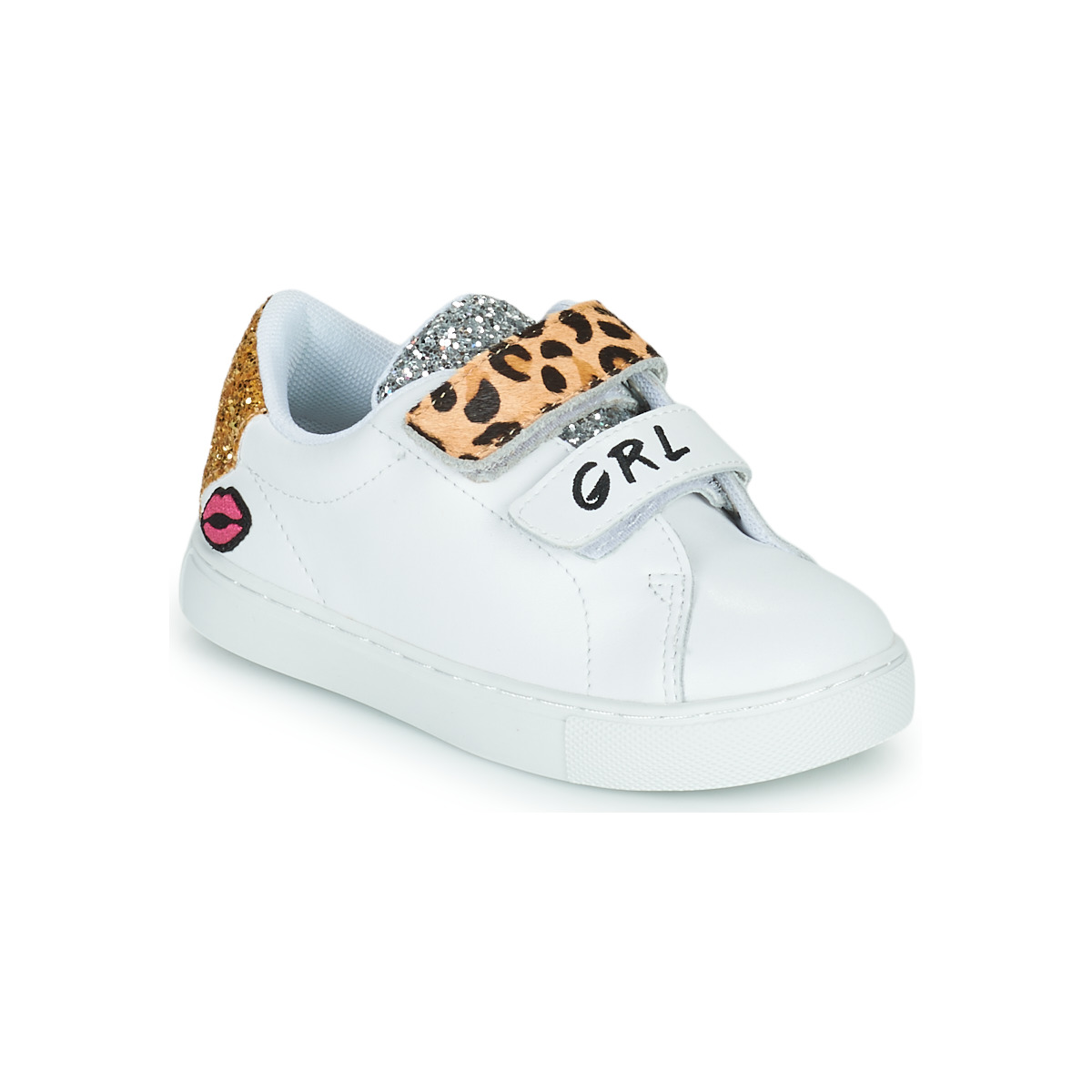 Schoenen Meisjes Lage sneakers Bons baisers de Paname MINI EDITH GRL PWR Wit / Leopard