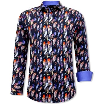 Textiel Heren Overhemden lange mouwen Tony Backer Satijn Vogel Veer Print Multicolour