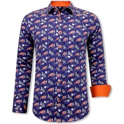Textiel Heren Overhemden lange mouwen Tony Backer Satijnen Blouse Schildpadprint Blauw, Oranje