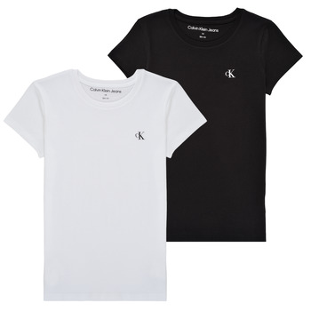 Textiel Meisjes T-shirts korte mouwen Calvin Klein Jeans 2-PACK SLIM MONOGRAM TOP Multicolour