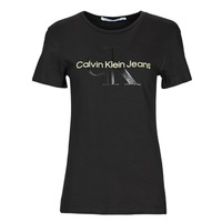 Textiel Dames T-shirts korte mouwen Calvin Klein Jeans GLOSSY MONOGRAM SLIM TEE Zwart