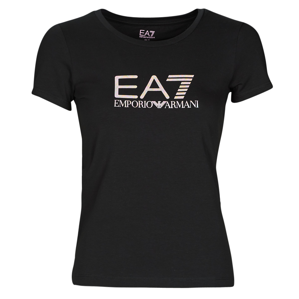 Textiel Dames T-shirts korte mouwen Emporio Armani EA7 8NTT66 Zwart / Logo / Irisé / Arc / En / Ciel