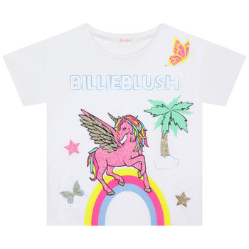 Textiel Meisjes T-shirts korte mouwen Billieblush  Wit / Roze