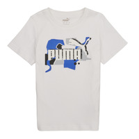 Textiel Jongens T-shirts korte mouwen Puma ESS COL LOGO Wit / Blauw