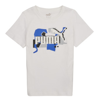Textiel Jongens T-shirts korte mouwen Puma ESS COL LOGO Wit / Blauw