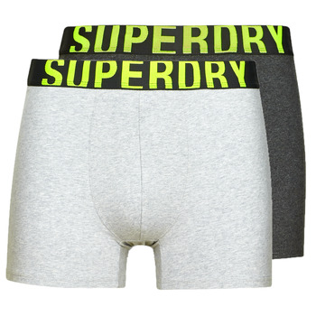 Ondergoed Heren Boxershorts Superdry BOXER DUAL LOGO DOUBLE PACK Charcoal / Grey / Fluro