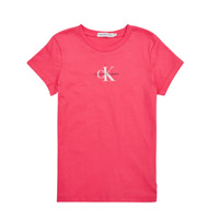 Textiel Meisjes T-shirts korte mouwen Calvin Klein Jeans MICRO MONOGRAM TOP Roze