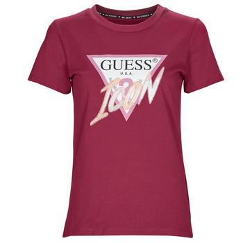 Textiel Dames T-shirts korte mouwen Guess SS CN ICON TEE Bordeaux