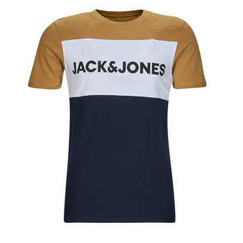 Textiel Heren T-shirts korte mouwen Jack & Jones JJELOGO BLOCKING TEE SS Geel / Wit / Marine