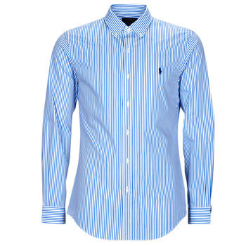 Textiel Heren Overhemden lange mouwen Polo Ralph Lauren CHEMISE AJUSTEE SLIM FIT EN POPELINE RAYE Blauw / Wit