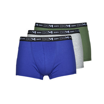 Ondergoed Heren Boxershorts DIM COTON STRETCH PACK X3 Groen / Blauw / Grijs