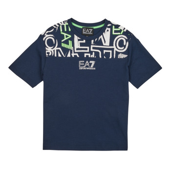 Textiel Jongens T-shirts korte mouwen Emporio Armani EA7 12 Marine / Wit / Groen