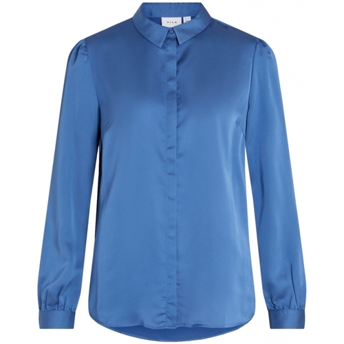 Textiel Dames Tops / Blousjes Vila Camisa Ellette Satin L/S - Federal Blue Blauw