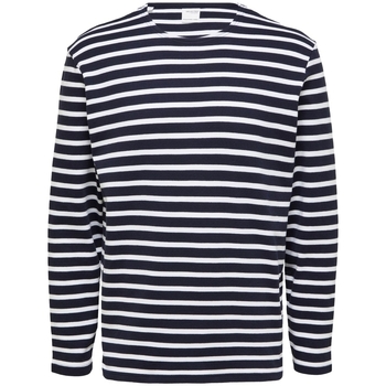 Textiel Heren T-shirts & Polo’s Selected Noos Briac Stripe L/S T-Shirt - Navy Blazer Blauw