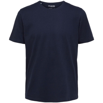 Textiel Heren T-shirts & Polo’s Selected Noos Pan Linen T-Shirt - Navy Blazer Blauw