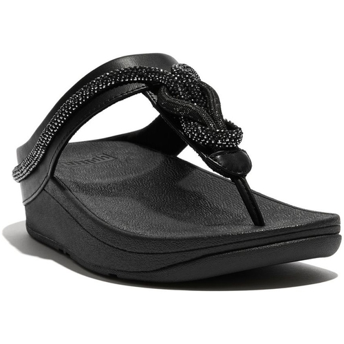 Schoenen Dames Sandalen / Open schoenen FitFlop Fino Crystal-Cord Leather Toe-Post Sandals - ZWART - Maat 42 ZWART