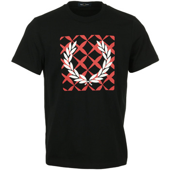 Textiel Heren T-shirts korte mouwen Fred Perry Cross Stitch Printed T-Shirt Zwart