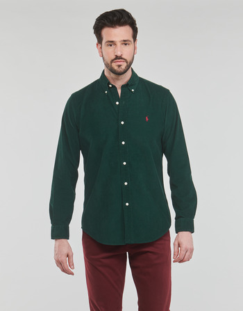 Textiel Heren Overhemden lange mouwen Polo Ralph Lauren CHEMISE COUPE DROITE EN VELOURS COTELE Groen