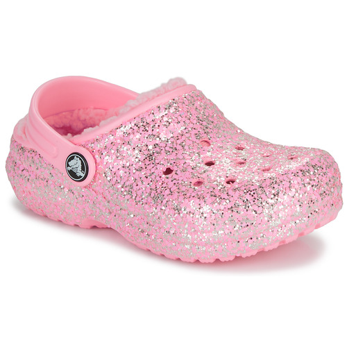 Schoenen Meisjes Klompen Crocs Classic Lined Glitter Clog K Roze