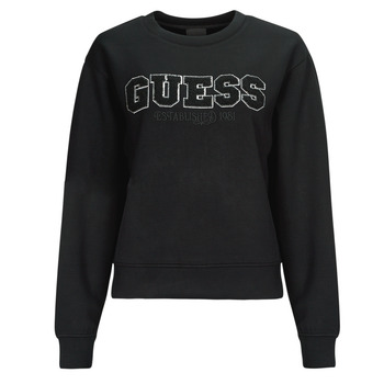 Textiel Dames Sweaters / Sweatshirts Guess CN EMBELLISHED LOGO Zwart