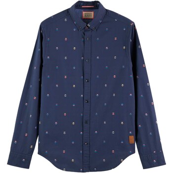 Textiel Heren Overhemden lange mouwen Scotch & Soda Slim Fit Fil Coupe Jacquard Shirt Blauw