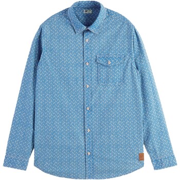 Textiel Heren Overhemden lange mouwen Scotch & Soda Regular-Fit Printed Poplin Shirt Blauw