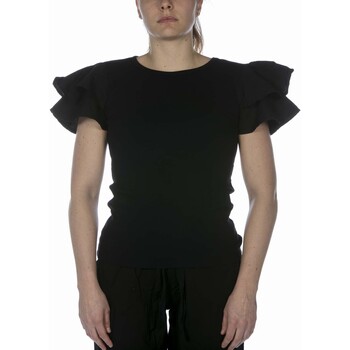 Textiel Dames T-shirts & Polo’s Deha T-Shirt  In Costina Con Volant Nero Zwart