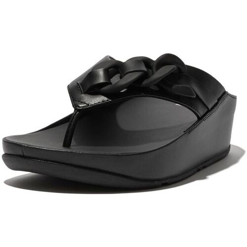 Schoenen Dames Sandalen / Open schoenen FitFlop Opalle Rubber-Chain Leather Toe-Post Sandals - ZWART - Maat 38 ZWART