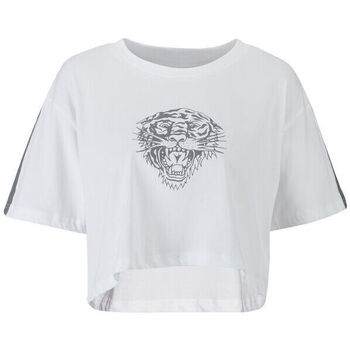 Textiel Dames T-shirts & Polo’s Ed Hardy Tiger glow crop top white Wit