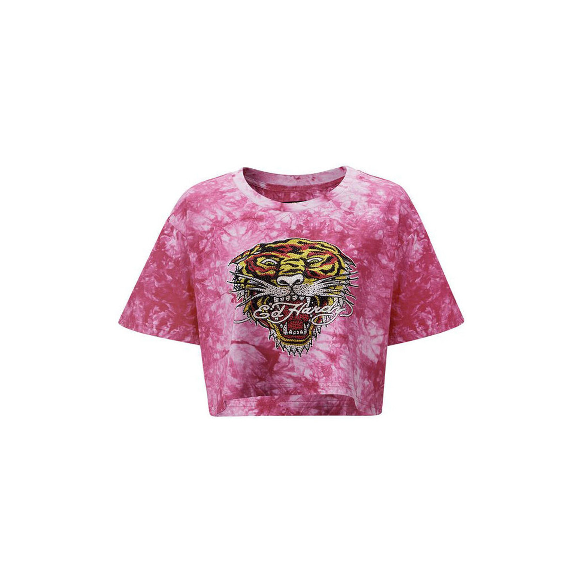 Textiel Dames T-shirts & Polo’s Ed Hardy Los tigre grop top hot pink Roze