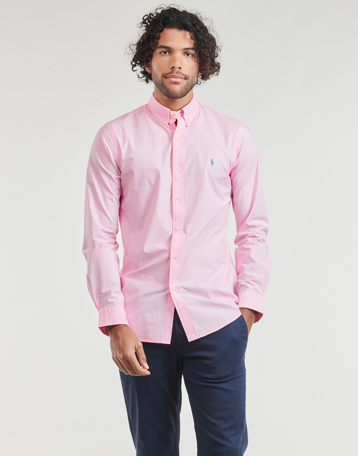 Textiel Heren Overhemden lange mouwen Polo Ralph Lauren CHEMISE AJUSTEE SLIM FIT EN POPELINE UNIE Roze
