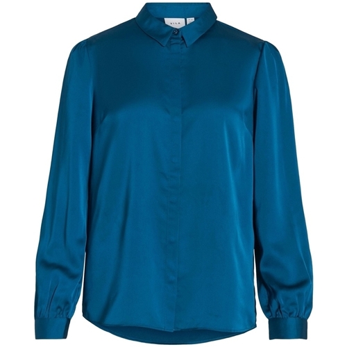 Textiel Dames Tops / Blousjes Vila Noos Ellette Satin Shirt - Moroccan Blue Blauw