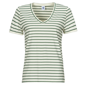 Textiel Dames T-shirts korte mouwen Petit Bateau A0ACS COL V Wit / Groen