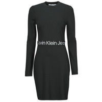 Textiel Dames Korte jurken Calvin Klein Jeans LOGO ELASTIC MILANO LS DRESS Zwart