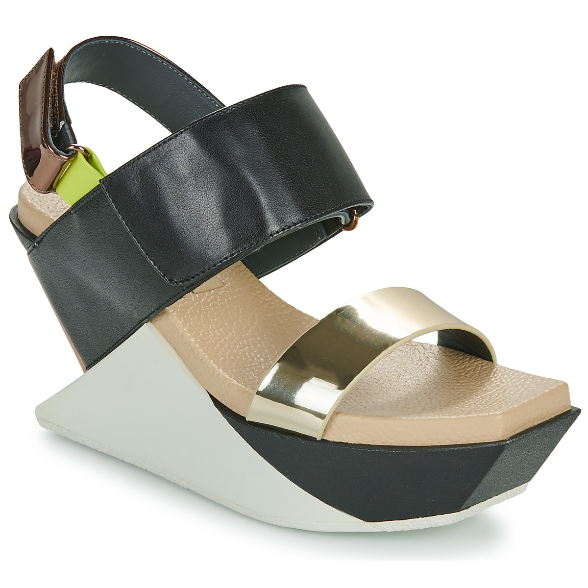 Schoenen Dames Sandalen / Open schoenen United nude DELTA WEDGE SANDAL Zwart / Multicolour