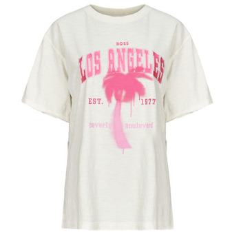 Textiel Dames T-shirts korte mouwen BOSS C_Eband Wit / Roze