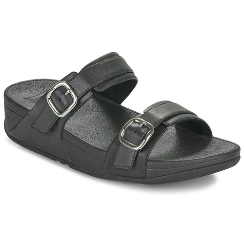 Schoenen Dames Leren slippers FitFlop Lulu Adjustable Leather Slides Zwart