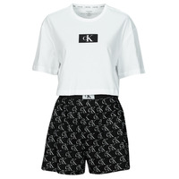 Textiel Dames Pyjama's / nachthemden Calvin Klein Jeans S/S SHORT SET Zwart / Wit