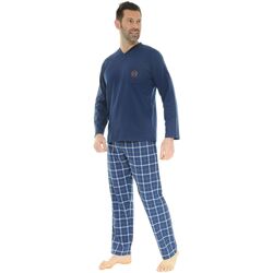 Textiel Heren Pyjama's / nachthemden Christian Cane PYJAMA LONG COL V BLEU DORIAN Blauw