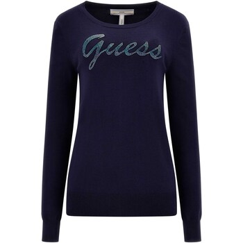 Textiel Dames Sweaters / Sweatshirts Guess Ls Rn Helene Logo Swtr Blauw