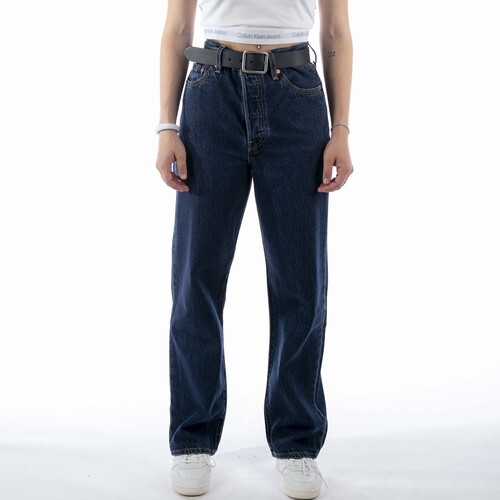 Textiel Dames Jeans Levi's Pantaloni   Ribcage Straight Noe Dark Mineral Blauw