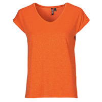 Textiel Dames T-shirts korte mouwen Pieces PCBILLO TEE LUREX STRIPES Orange
